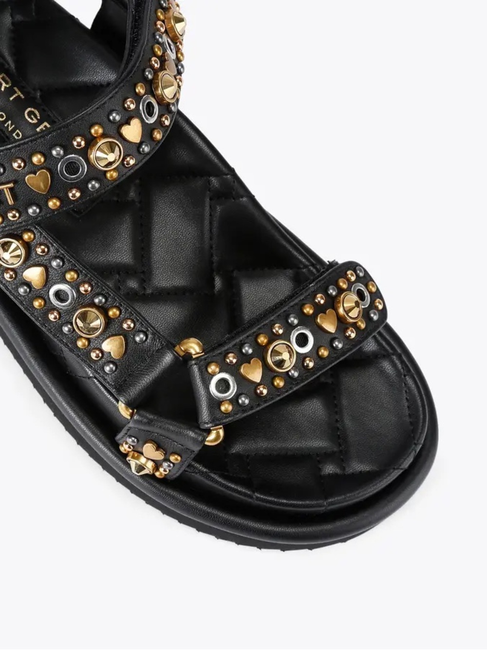 Kurt Geiger Black Studded Quilted Leather Sandals - Heart & Grommet Detail